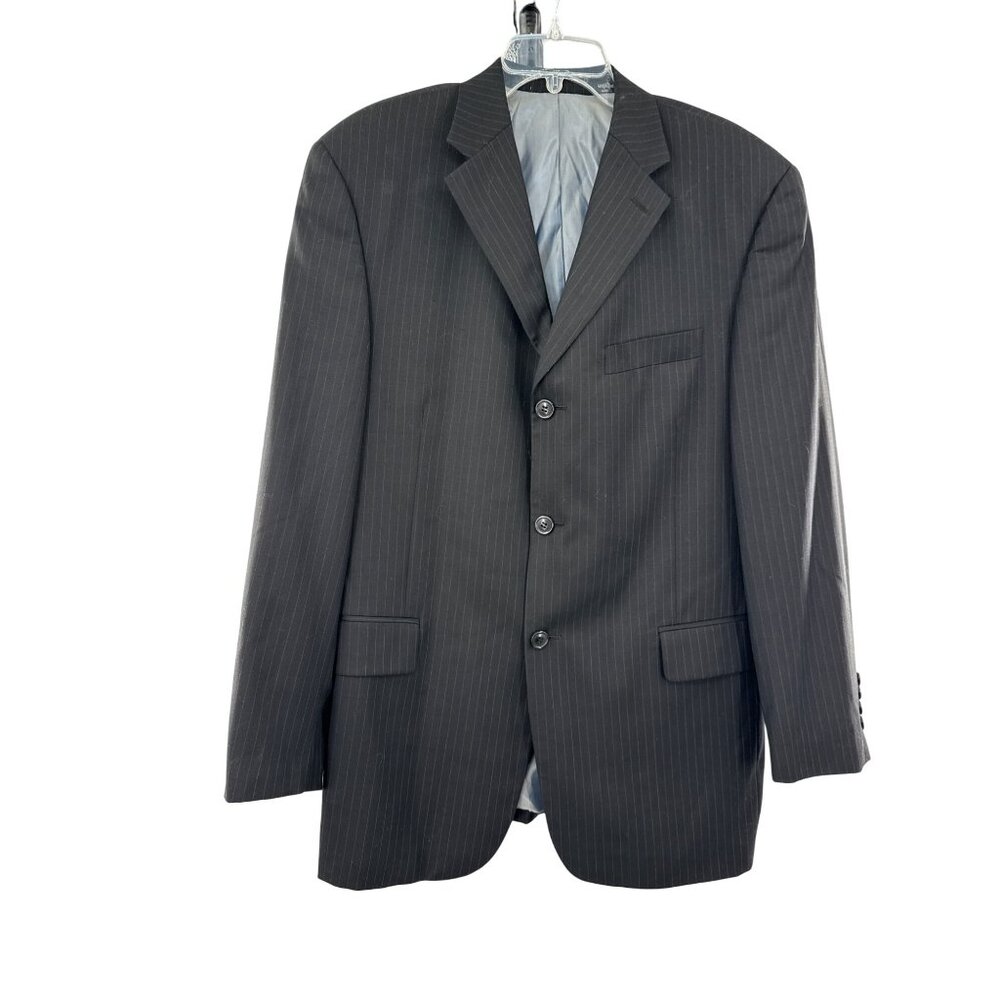 Giorgio Cosani Mens Black Pinstripe Suit Jacket 3-Button Blazer 42R Wool Cashmer
